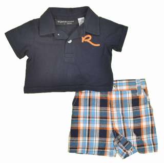 Rocawear Infant Boys S/S Navy Polo & Plaid Short Set Size 0/3M 3/6M 6 