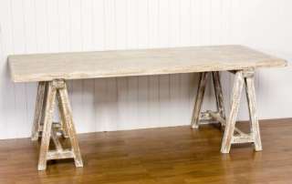 BRIGNOLES WHITE WASH SAW HORSE DINING TABLE NEW