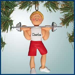 Personalized Christmas Ornaments   Male Weightlifter with Red Shorts 