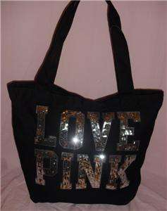 Victorias Secret LOVE PINK Large Sequin BLING Canvas Zip Top TOTE 