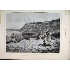  1879 Widow Woman Working Field Man Watching Sea Scene 