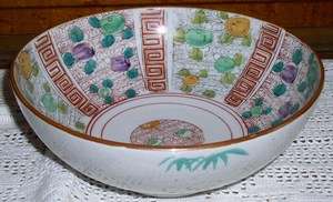 Large Ceramic Hand Painted Japanese 9 3/4 Serving or Rice Bowl  