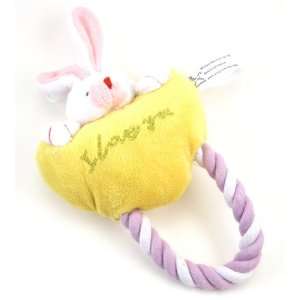   Yellow Rabbit Plush Toy with Tug Rope for Small Dogs: Pet Supplies