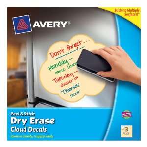 Avery Peel and Stick Dry Erase Decals, 10 x 10 inches, Yellow Clouds 