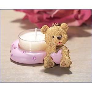 Pink Heart Shaped Base With Teddy Bear Candle Holder   Wedding Party 