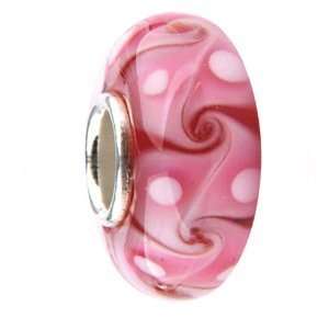 Murano Style Glass Lampwork 925 Bead Fits Pandora Pink with Lt Pink 