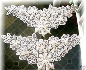 Gorgeous WHITE Beaded Venise lace appliques with Fringe  