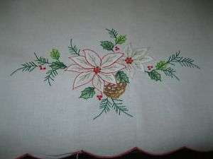 VINTAGE LARGE COTTON CHRISTMAS EMBROIDERED TABLE RUNNER  