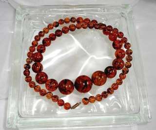   31 Long Vintage Necklace With Large Faux Tortoise Shell Lucite Beads