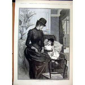  1891 Baby Bunting Hunting Woman Little Girl Chair Print 