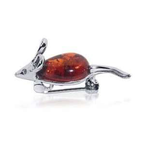  Sterling Silver Blaze Amber Rat Pin Brooch 38mm Long and 