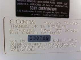 Vintage Sony PORTABLE T.V. Set TV Transistor Television TV 790  