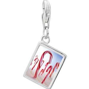   Sterling Silver Halloween Candy Cane Land Photo Rectangle Frame Charm
