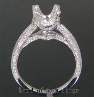   Cut Pave 1.0CT Diamond 14K White Gold Engagement Semi Mount Ring 4.48g