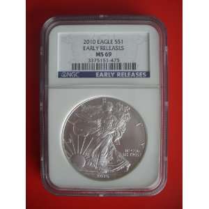 2010 American Silver Eagle NGC Certified MS69 1.OZ Early Releases Tiny 