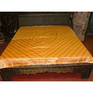 Golden Silk Indian Bedding Bedspreads Coverlet Sofa Throw King Sized 