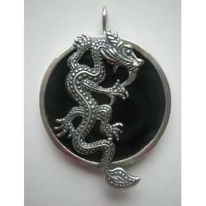 Sterling Silver Scrying Pendant Accented with a Magnificent Dragon