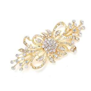    Mariell ~ Gold Dramatic Crystal Spray Bridal Brooch Jewelry
