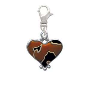 Two Tone Enamel Cheetah Print Heart   Two Sided   Silver Plated Clip 