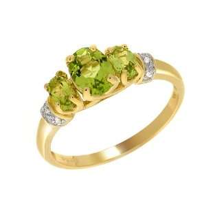  9ct Yellow Gold Peridot & Diamond Ring Size: 6.5: Jewelry