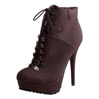   UP STILETTO HIGH HEEL FRONT PLATFORM ANKLE BOOTS BOOTIES BROWN  