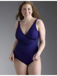 LANE BRYANT   Miraclesuit® Oceanus solid color swimsuit customer 