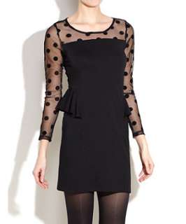 Black (Black) Yumi Spot Mesh Peplum Dress  243150801  New Look