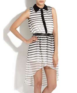 Black Pattern (Black) Miss Real Black Stripe High Low Dress 