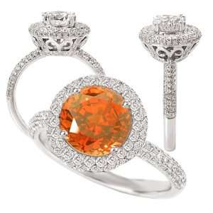 18k gold 7.5mm round Chatham padparadscha color #4 engagement ring 