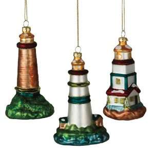  Glass Lighthouse Christmas Ornaments Set of 3: Home 