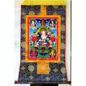  White Tara Tibetan Buddhist Handmade Brocade Thangka 