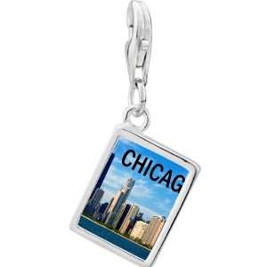   Sterling Silver Chicago Photo Rectangle Frame Charm: Pugster: Jewelry
