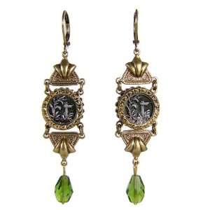 Long Antique Button Earrings with Olivine Drops Jewelry