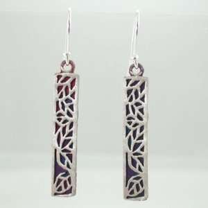 Long Dangle Leaf Design Rectangular Earrings in Sterling Silver with 