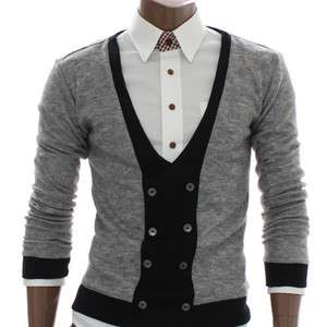 Doublju Mens Cardigan Button V neck Sweater GRAY (DAK15  