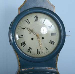 Antique Swedish Painted Mora Clock Blue Paint with White Flowers c 