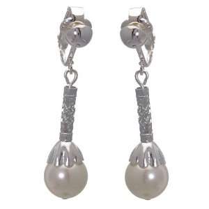  Lossie Silver White Pearl Clip On Earrings Jewelry