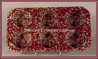 BURGUNDY and CREAM Enamelware 6 Cup Cake Muffin Pan NEW  