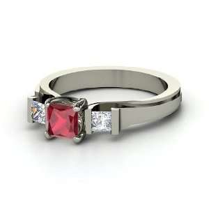  Blair Ring, Princess Ruby Platinum Ring with Diamond 