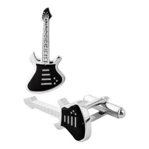   Cufflinks with a Shaped Rendering Of a Guitar with Black PVD Details