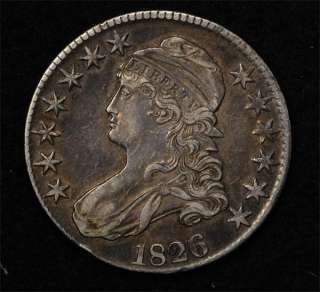 1826 Capped Bust Half, well struck XF+, nice coin.  