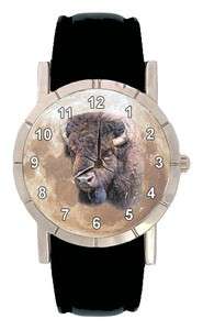 African Buffalo Animal Mens Womens Genuine Leather Quartz Wrist Watch 