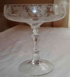   CAMBRIDGE ETCHED ROSE POINT CLEAR GLASS CRYSTAL FOOTED COMPOTE COMPORT