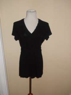   KLEIN Designer Womens Black Flowy Blouse Shirt Top SMALL Soft! V neck