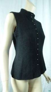   Black Cotton + Wool Tweed Sleeveless Tailored Fit Jacket 40 8  