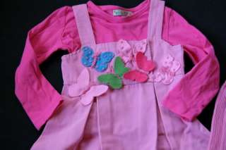 Lola et Moi Butterfly Dress Pink Shirt Tight 2 3 2T 3T  