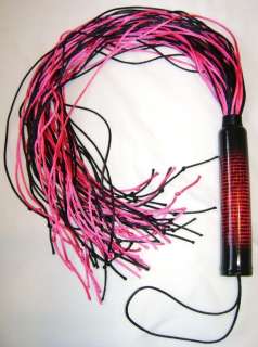 Hot Pink & Black Knotted Nylon Flogger   Whip Crop Cane Paddle 