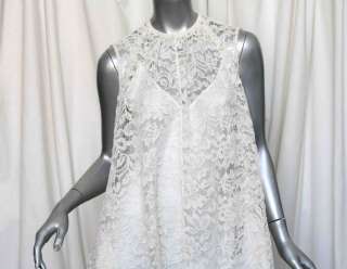 BRIONI RUNWAY White CHANTILLY LACE A Line Gown Trapeze Dress+Slipdress 