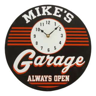 NEW PERSONALIZED GARAGE ROUND WOODEN WALL CLOCK SIGN  