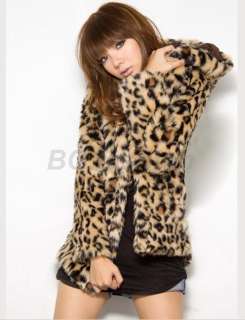 Sexy Womens Leopard Print Jacket Faux Fur Coat TOPS S  